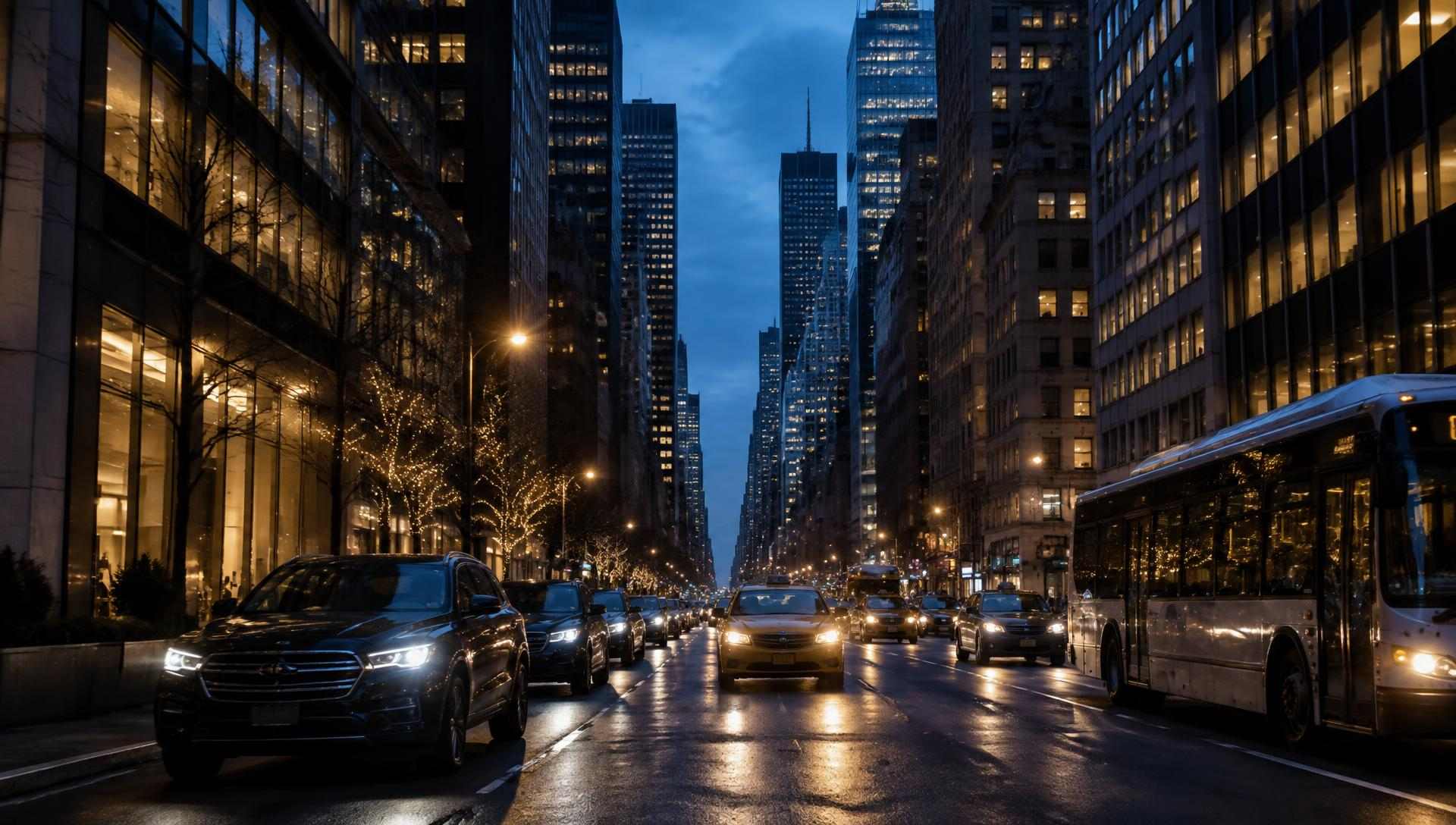 Midtown Manhattan street at dusk